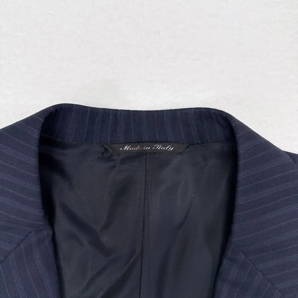 Canali Blazer Jacket Mens Size 42 R Navy Blue Wool Pinstripe‎ Made in Italy